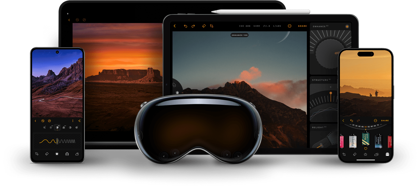 Luminar Mobile app screens on Apple devices